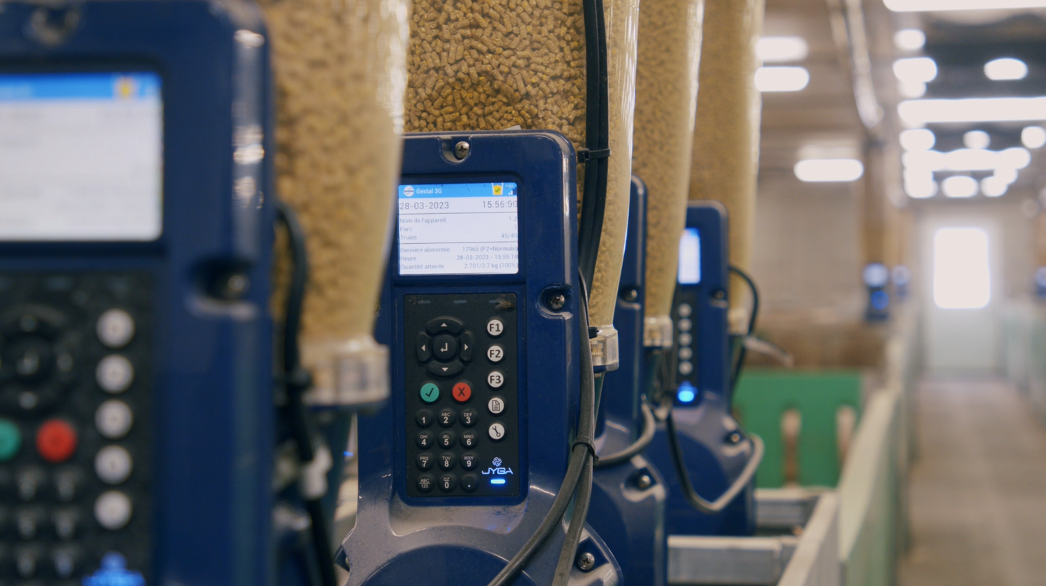 Close-up of a GESTAL feeding system in a pig barn