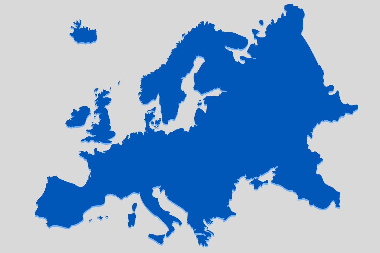 Map of Europe in blue on a gray background