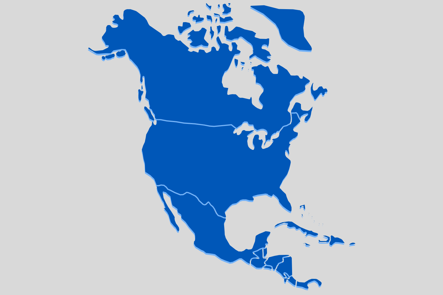Map of North America in blue on a gray background